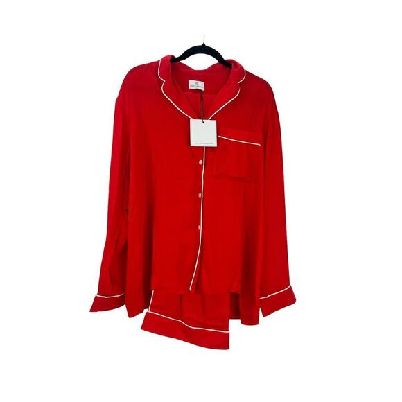 Chloe Kristyn Comfort Bamboo Long Pyjama Set Front Button Red Size Large NWT - Picture 6 of 11